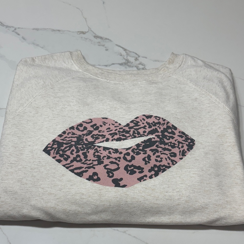 Wildfox Cream Sweater with Pink and Black Lips Design
